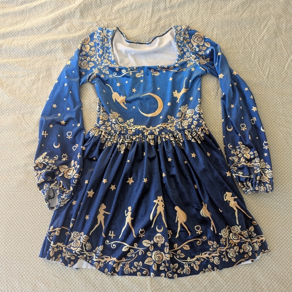 Blackmilk Dresses & Skirts - Blue Moon & Stars Long Sleeve Fit-and-Flare Dress